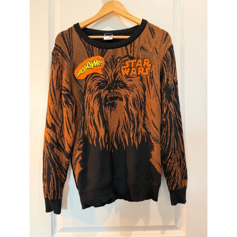 Star Wars Chewbacca Knit Sweater Mens XL Brown Black Wookiee Graphic Pullover